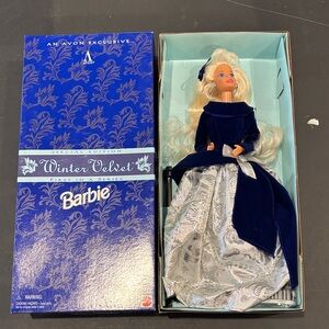 Vintage 1995 Avon Barbie Winter Velvet Special Edition in Blue Box Silver Dress